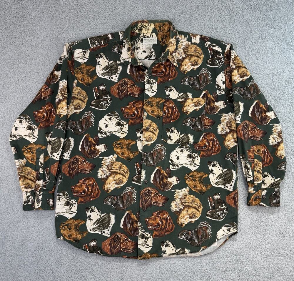 Vintage BANANA REPUBLIC SAFARI & TRAVEL DOG Men's Sz XL Long Sleeve Shirt
